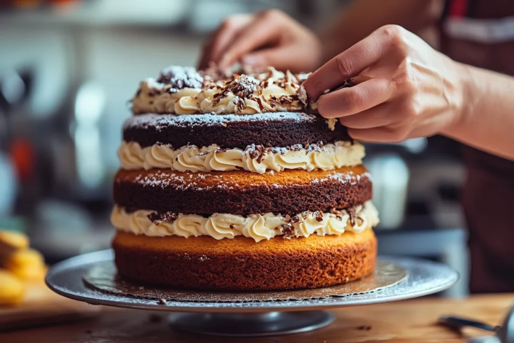 Step-by-step assembling of 2 tier cake