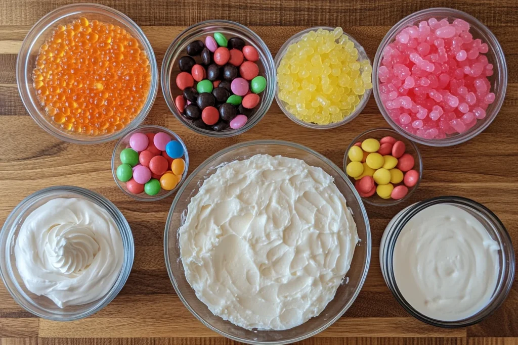 Easter Bunny Poke Cake ingredients on a kitchen counter
