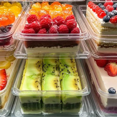 Sliced leftover cake in airtight container